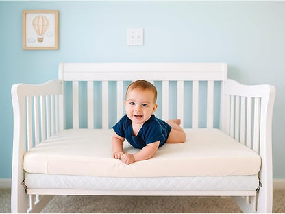 Organic Cotton Crib Mattress Protector (Water-Resistant) - Breathable Fitted Liner Pad, GOTS-Certified, Hypoallergenic, Made in USA – Mini-Sleeper 31" x 18" - Pack of 2
