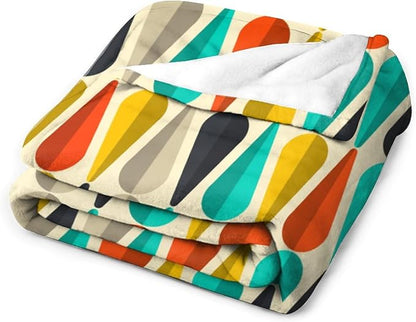 Mid Century Throw Blanket, Modern Drop Shape Retro Colors Boho Orange Teal Black Geometric Pattern Throws Blankets for aby Toddler Dog Cat 30"x40"