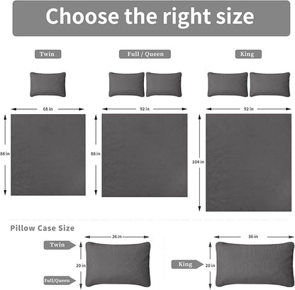 Easy-Going King Size Reversible Quilt Set with 1 Quilt and 2 Pillow Shams, Soft Bed Quilt Cover, Water Resistant Lightweight Microfiber Bedspread, Stain Resistant, Olive Leaf-Gray/Light Gray