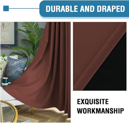 H.VERSAILTEX 100% Blackout Curtains for Bedroom Thermal Insulated Blackout Curtains 96 inch Length Heat and Full Light Blocking Curtains for Living Room with Black Liner 2 Panels Set, Rust