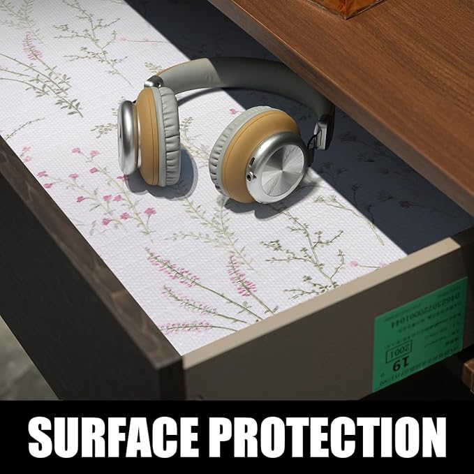 Floral Drawer and Shelf Liner for Cabinets 16IN x 10FT, Non-Adhesive and Strong Non-Slip Flower Shelf Cabinet Drawer Liners for Kitchen,Table,Bookshelves,Waterproof Cupboard Liner