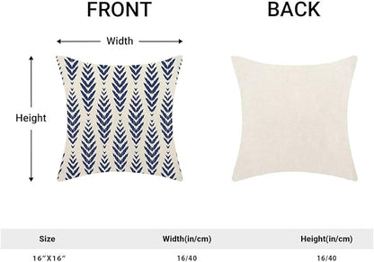 Navy Blue Boho Pillow Covers 16 x 16 Inch Pack of 2, Bohemian Ethnic Herringbone Pattern Decorative Throw Pillow Covers Linen Modern Geometry Farmhouse Outdoor Pillowcase for Sofa Couch Decor