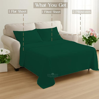 Sleeper Sofa 4 Piece Bed Sheet Set Premium Quality 100% Cotton 500 Thread Count, Smooth & Super Soft Sateen Weave, Extra Soft Bed Sheets, Wrinkle Free, 4 Inch Deep Pocket (Full, Olive)
