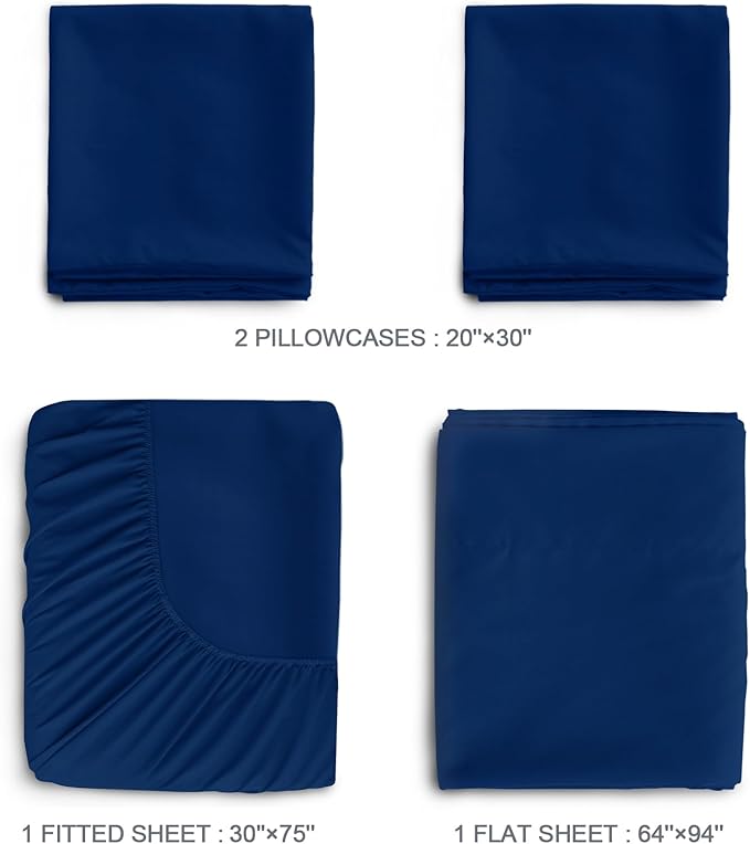 SPRINGSPIRIT Cot Sheets 30" x 75" x 9", 4 Piece Cot Sheet Set (2 Pack), Cot Size Fitted Sheets with Narrow Twin/Camp Bunk/Rvs Bunk/Guest Beds/Trifold Mattress, Navy