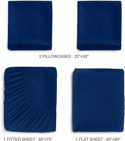 SPRINGSPIRIT Cot Sheets 30" x 75" x 9", 4 Piece Cot Sheet Set (2 Pack), Cot Size Fitted Sheets with Narrow Twin/Camp Bunk/Rvs Bunk/Guest Beds/Trifold Mattress, Navy