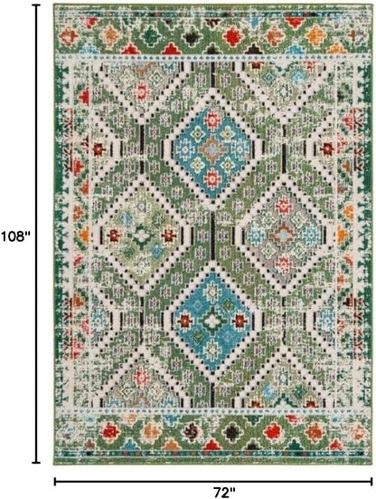 SAFAVIEH Madison Collection Area Rug - 6' x 9', Green & Beige, Boho Diamond Distressed Design, Non-Shedding & Easy Care, Ideal for High Traffic Areas in Living Room, Bedroom (MAD418Y)