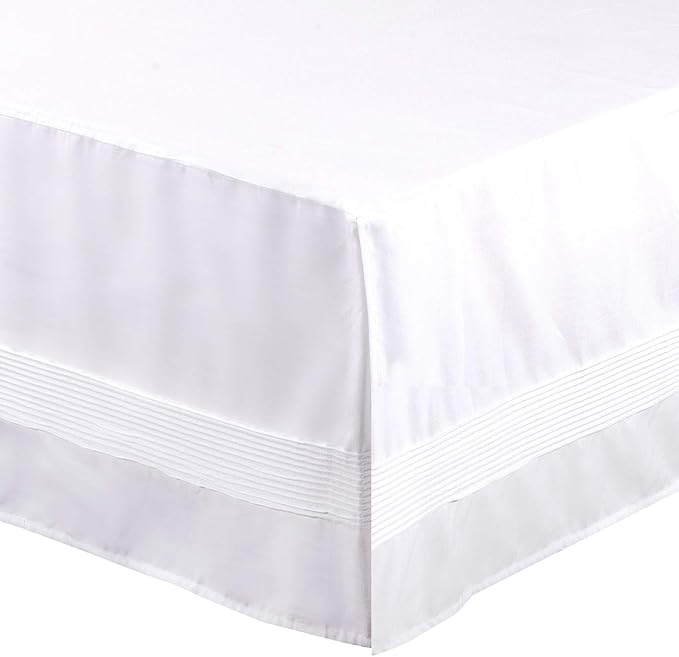 Valea Home Bed Skirt with Stitch on White Dust Ruffle with Split Corners, Durable Elegant Luxury Bedskirt King 14-inch Tailored Drop