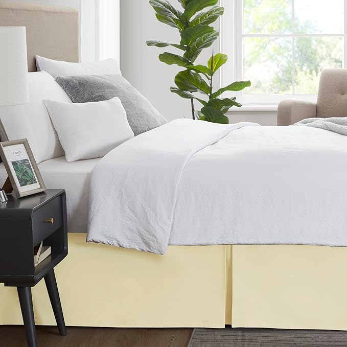 Nestl Vanilla Yellow Twin XL Bed Skirt - Twin XL Size Bed Skirt 14 Inch Drop - Brushed Microfiber Bed Skirts - Hotel Quality Pleated Bed Skirt - Shrinkage & Fade Resistant
