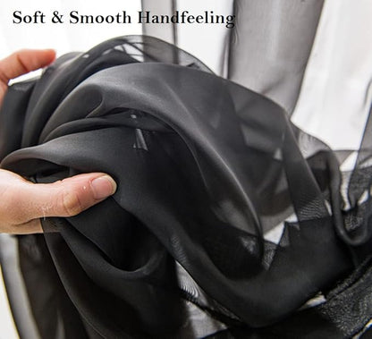 PI Black Sheer Tier Curtains 36 Inches Length with Ring Top,Small Polyester Casual Modern Café Curtains for Kitchen/Bathroom/Farmhouse/Basement 2 Panels(Black,W42XL36)