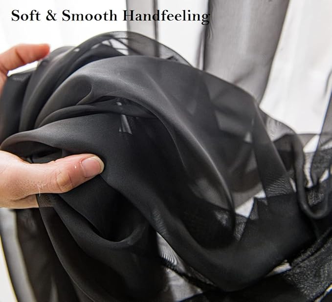 PI Black Sheer Curtains 45 inches Long with Grommet,Extra Short Sheer Window Treatment for Café/Bars 2 Panels (W52 X L45, Black)