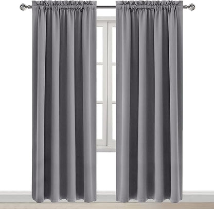 DWCN Blackout Curtains Room Darkening Thermal Insulated Bedroom Curtains Window Curtain Panels, 52 x 84 inches Long, Set of 2 Grey Rod Pocket Drapes