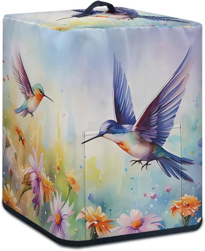 Air Fryer Cover - Stain Resistant, Washable Protective Cover with Front Pocket and Top Handle, Hummingbird Daisy Blue