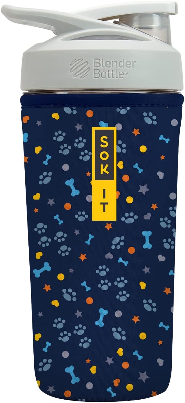Sok It BotlSok Protein Blender Shaker Bottle Sleeve Insulated Neoprene Cover (Paws and Bones, Fits 28oz Blender)