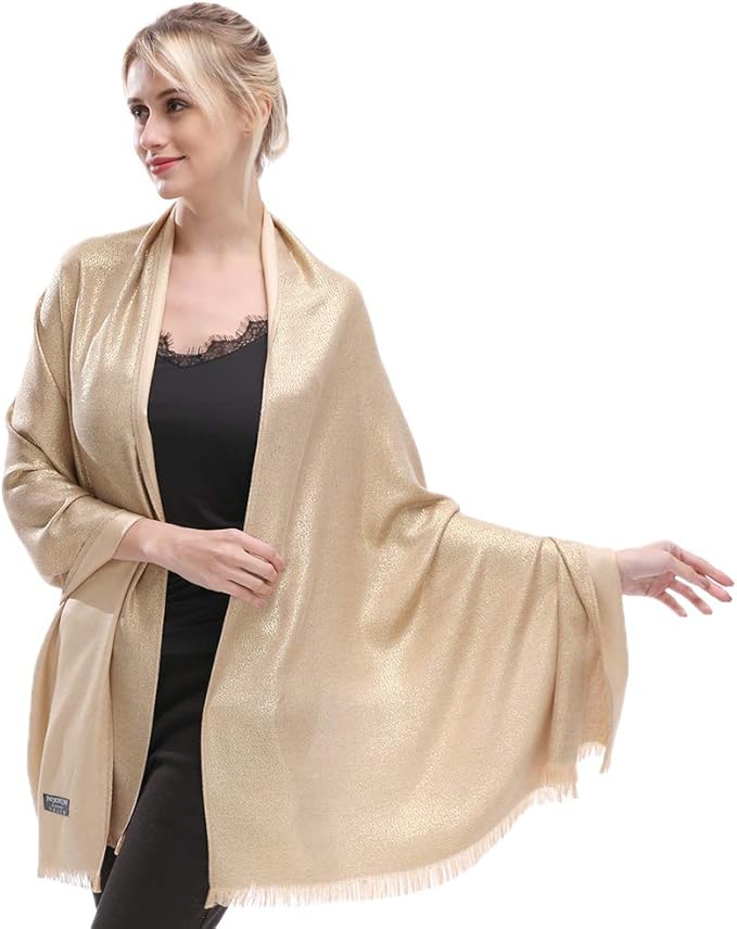 LMVERNA Women's Sparkling Metallic Soft Pashmina Shawls and Wraps Scarf in Solid Colors