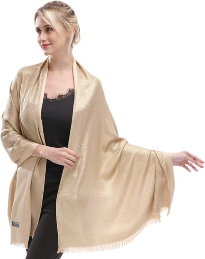 LMVERNA Women's Sparkling Metallic Soft Pashmina Shawls and Wraps Scarf in Solid Colors