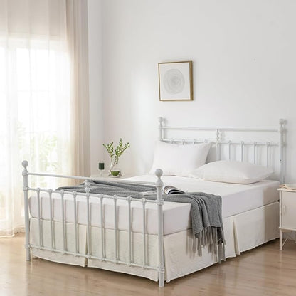 Bed Skirt King Size, Pleated Waffle Weave Bed Skirt with Split Corners, Tailored Dust Ruffle 18 Inch Drop Easy Fit, Machine Washable, Ivory, 18" King