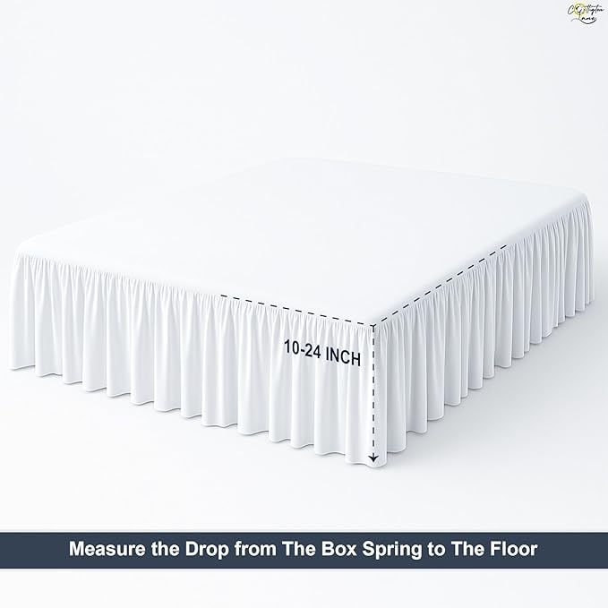 Cottington Lane Ruffled Bed Skirt Twin Size with Split Corner, Brushed Microfiber Hotel Quality White Dust Ruffle, 15 Inch Drop Gathered Bedskirt, Soft and Stylish, Shrinkage and Fade Resistant