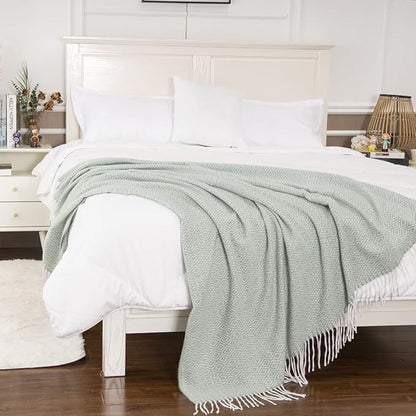 Gealaek Decorative Diamond Lattice Faux Cashmere Throw Blanket Honeydew Fringe Lightweight Fuzzy Soft Cozy Throws for Sofa Bed Farmhouse Throw Blanket 50" x 60"