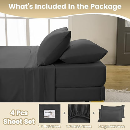 Full Sheet Set - Hotel Luxury 4 Piece Breathable Cooling Full Size Sheet Sets,Fits 16" Deep Pocket Mattress, Easy Care Wrinkle Free Bedding Sheet and Pillowcase Bed Sheet Set, Dark Gray