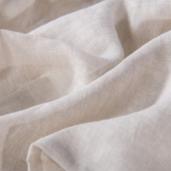 meadow park Washed Linen bedskirt, Queen Size 60" W x 80" L, Drop 16", Super Soft Ruffle, Natural Linen Color