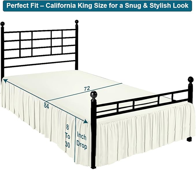 Shreem Linen Ruffled Bed Skirt with Split Corners, Gathered Style, 100% Microfiber, 18-Inch Drop, Dust Ruffle Bedskirt with Platform, Cal-King, Ivory