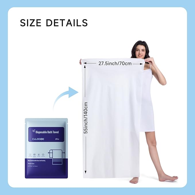Disposable Bath Towels for Travel, Baby-Safe Disposable Towels Zero Fluorescent Brighteners Travel Essential, Large 55.1 x 27.5 Inches, for Hiking Camping Sports Swimming and Traveling