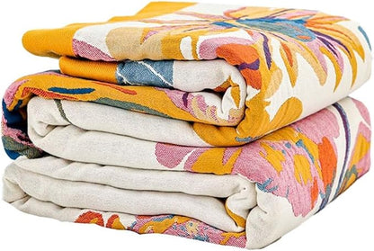 Teal Boho Blanket, 80"x90" Soft Farmhouse Decorative Throw Blanket, 100% Cotton Reversible Vintage Muslin Quilt Bohemian Decor Woven Blanket All Season Blankets for Sofa Couch Chair