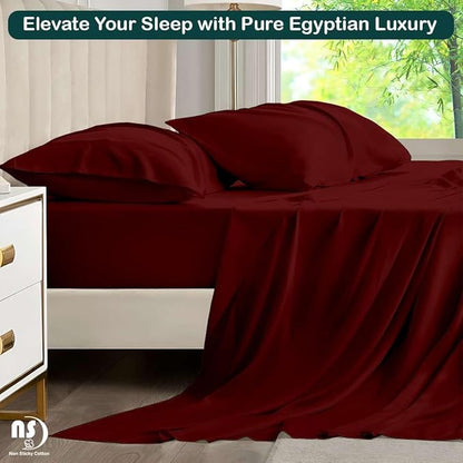NON Sticky cotton Twin Size Sleeper Sofa Sheets, 4 Piece Egyptian Cotton Bed Sheet Set for Sofa Bed, 7" Deep Pocket for Pull Out Couch Mattress, 39" x 75", Burgundy Solid, Soft & Breathable