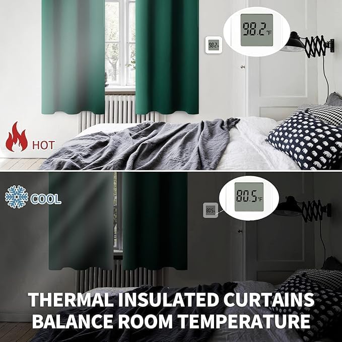 BGment Emerald Green Blackout Kitchen Curtains 45 Inch Length - Small Thermal Insulated Drapes with Rod Pocket Christmas Decor for Bathroom Cafe Window, 34 x 45 Inch, 2 Panels