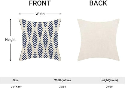 Navy Blue Boho Pillow Covers 20 x 20 Inch Pack of 2, Bohemian Ethnic Herringbone Pattern Decorative Throw Pillow Covers Linen Modern Geometry Farmhouse Outdoor Pillowcase for Sofa Couch Decor