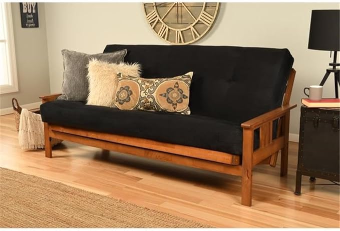 BOWERY HILL Full-Size Suede Fabric Futon in Black-Frame Not Included