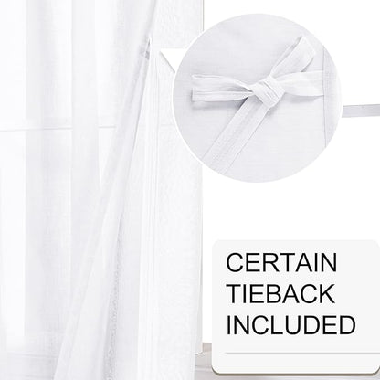 XWZO White Sheer Curtains for Bedroom, Light Filtering & Breathable Extra Wide Grommet Voile Window Curtains for Living Room, Home Decor with Tiebacks, Set of 2 Panels, 60 x 95 Inches Long