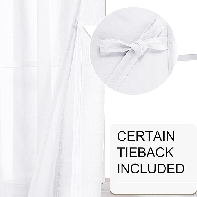 XWZO White Sheer Curtains for Bedroom, Grommet Light Filtering, Airy & Breathable Voile Grommet Window Curtains for Living Room, Children's Room with Tiebacks, Set of 2 Panels, 52 x 54 Inches Length