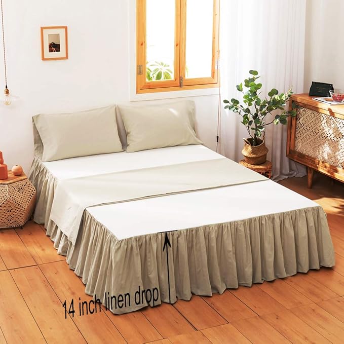 Simple&Opulence Belgian Linen Bed Skirt with Classic 14 inch Tailored Drop Dust Ruffle, Easy Fit Breathable Premium Natural Flax- Pleated Linen, Twin