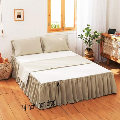 Simple&Opulence Belgian Linen Bed Skirt with Classic 14 inch Tailored Drop Dust Ruffle, Easy Fit Breathable Premium Natural Flax- Pleated Linen, Twin