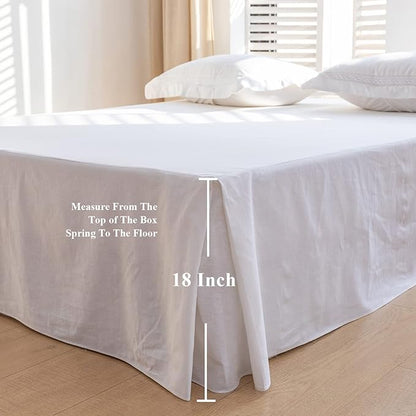 BISELINA French Linen Bed Skirt with Pleated Corner 18-Inch Tailored Drop Natural Flax Cotton Blend Basic Dust Ruffle Soft Cozy Farmhouse Bedding (18" Full, Basic White)