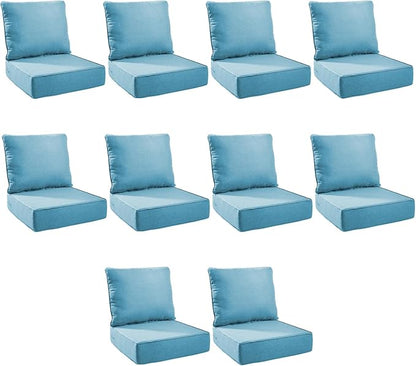Outdoor Cushion Set for Furniture Patio Furniture, UV Resistant, Water Resistant - 6 Inch Thick Foam Garden Cushions– 24x24 Inch Patio Seat Covers for Chair/Sofa/Couch | Light Blue | 10-Pack |