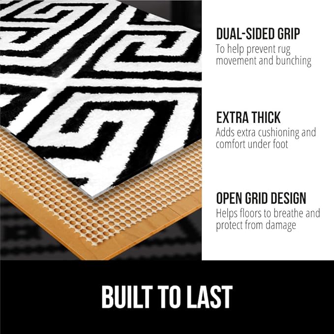 GORILLA GRIP Strong Rug Pad Gripper, US Designed, Grips Help Keep Area Rugs Safe and in Place, Slip and Skid Resistant Pads for Hard Floors, Under Carpet Mat Cushion and Hardwood Protection 2x3 FT