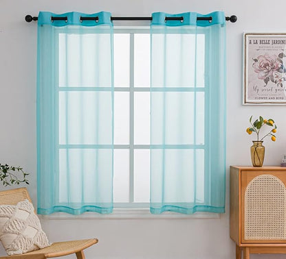 PI Short Sheer Curtains 45 inches Long with Grommet,Lightweight Voile Sheer Window Treatment for Study/Office 2 Panels (W52 X L45, Lake Blue)