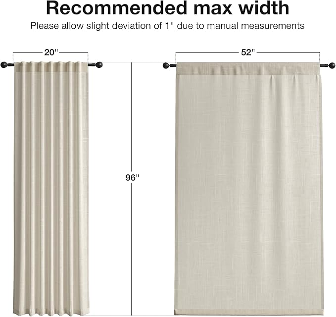 Anmao Natural Linen Curtains for Living Room 96 Inch Length 2 Panels Set, Light Filtering Semi Sheer Window Curtain Drapes for Bedroom with Curtain Rings and Clips, 52 Inch Wide Each Panel, Linen
