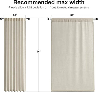 Anmao Natural Linen Curtains for Living Room 96 Inch Length 2 Panels Set, Light Filtering Semi Sheer Window Curtain Drapes for Bedroom with Curtain Rings and Clips, 52 Inch Wide Each Panel, Linen