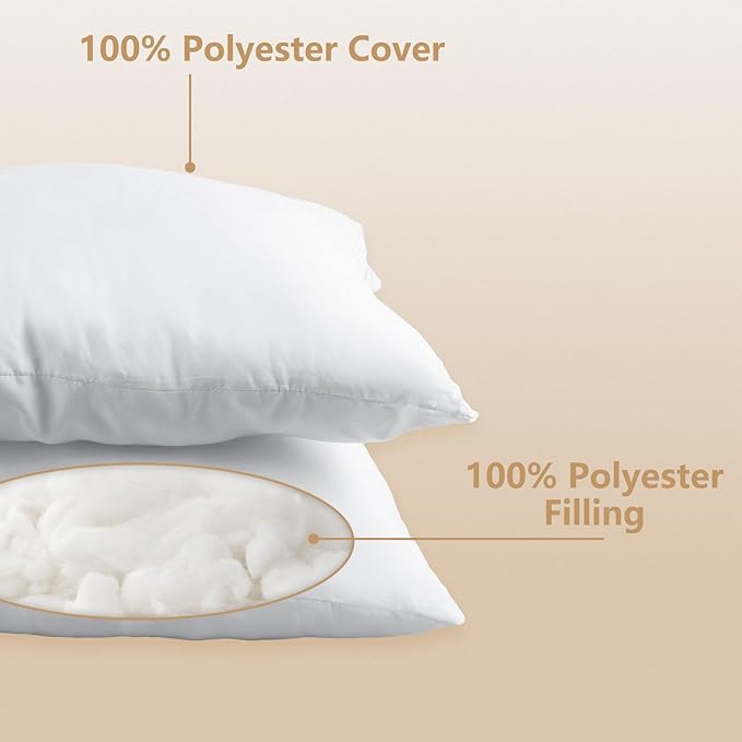 Luxury Throw Pillow Inserts, Pack of 8, 16 x 16 inches Hypoallergenic Ultra Soft White Polyester Microfiber Durable Couch Cushion Fillers