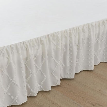 Bed Skirt King Size Ruffled Bed Skirt with Split Corners, 12 Inch Drop Dust Ruffle Bed Skirts with Platform, Boho Tufted Shabby Chic King Size Bed Skirts, Ivory