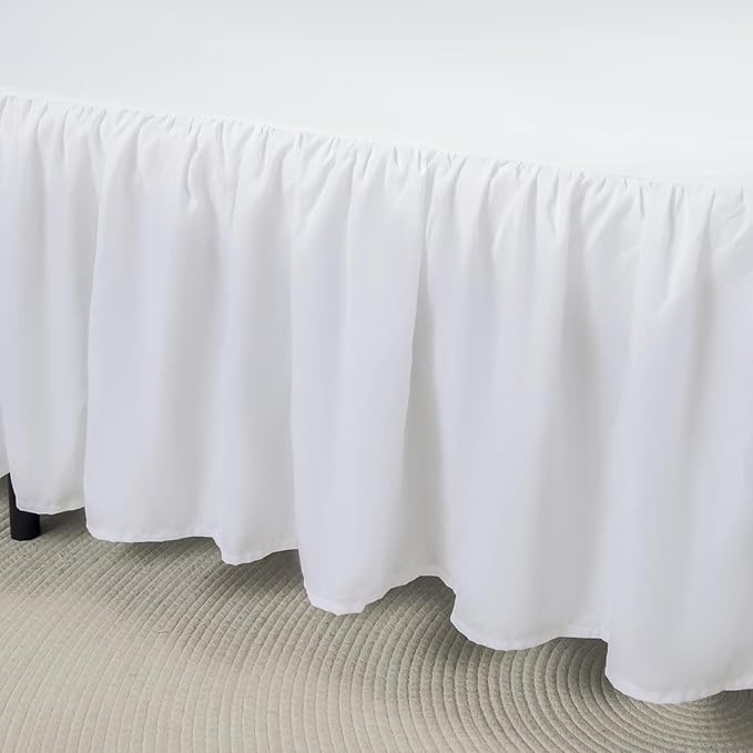 Bed Skirt Queen Size Ruffled Bed Skirt with Split Corners, 16 Inch Drop Dust Ruffle Bed Skirt with Platform, Queen-16 Drop, White