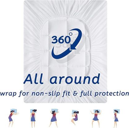 Twin XL Mattress Topper for Back Pain, Cooling Extra Thick Mattress Pad Cover with 8-21 inch Deep Pocket, Plush Pillow Top Mattress Topper Overfilled with Down Alternative, Twin Extra Long, White