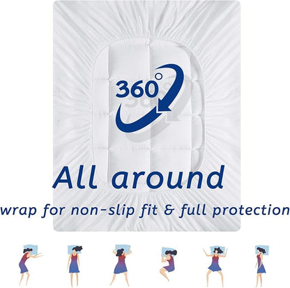 King Size Mattress Topper for Back Pain, Cooling Extra Thick Mattress Pad Cover with 8-21 inch Deep Pocket, Plush Pillow Top Mattress Topper Overfilled with Down Alternative, King Size, White