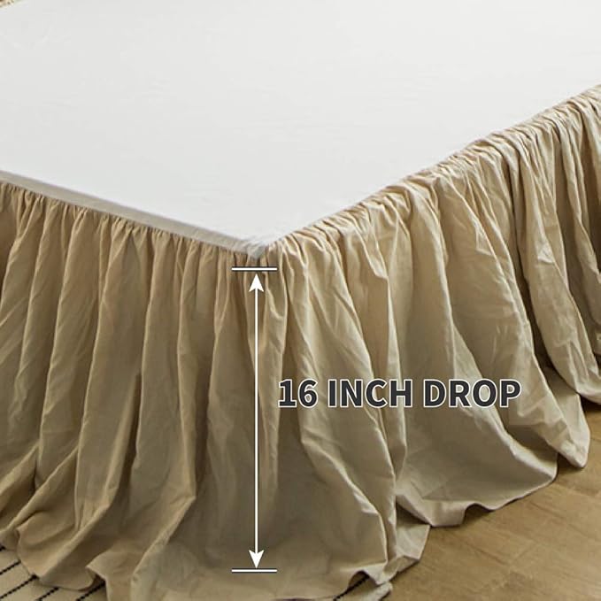 Simple&Opulence Belgian Linen Bed Skirt with Classic 16 inch Tailored Drop Dust Ruffle, Easy Fit Breathable Premium Natural Flax- Pleated Linen,Queen