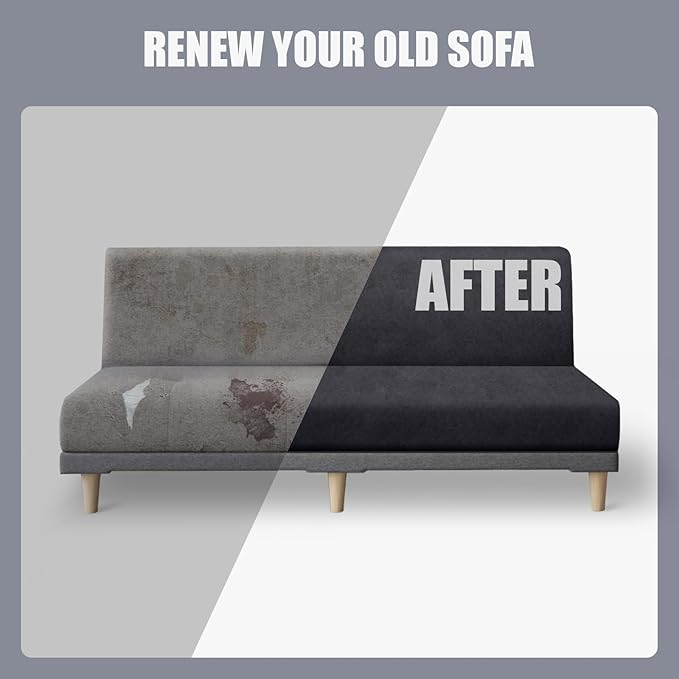 molasofa Leather Like Stretch Futon Slipcover Armless Futon Bed Sofa Cover Furniture Protector with Elastic Bottom, Soft and Washable Futon Cover for Sofa Bed Stay in Place（X Larger，Dark Grey）