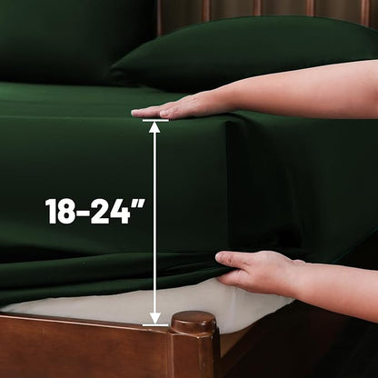 Extra Deep Pocket King Sheets 18-24 Inch 1000 Thread Count 100% Egyptian Cotton Sateen Weave Soft Breathable 4 Pieces（King，Forest Green）