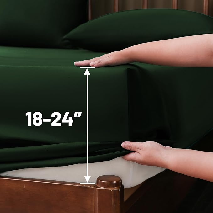 Extra Deep Pocket Queen Sheets 18-24 Inch 100% Egyptian Cotton 1000 Thread Count Sateen Weave Soft Breathable 4 Pieces（Queen,Forest Green）